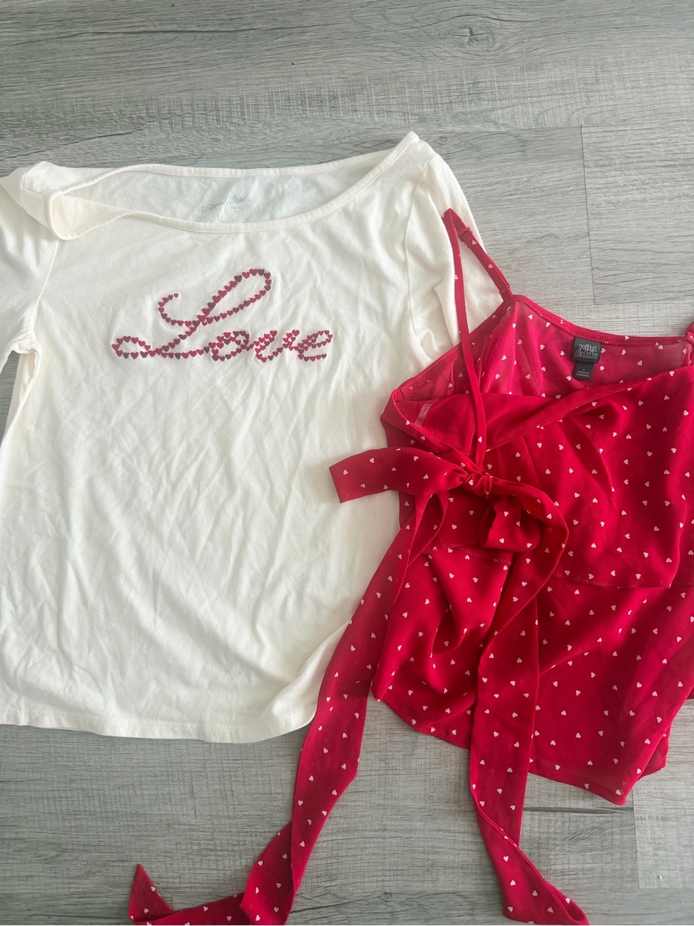 White 'Love' Tee & Red Heart Tie-Camisole Set